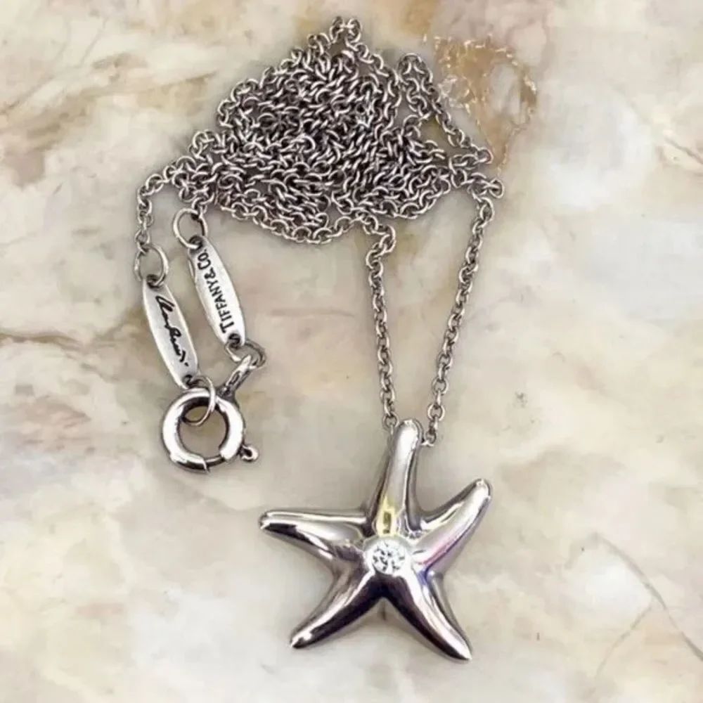Tiffany & Co. Elsa Peretti Starfish Diamond Sterling Silver Necklace Rare